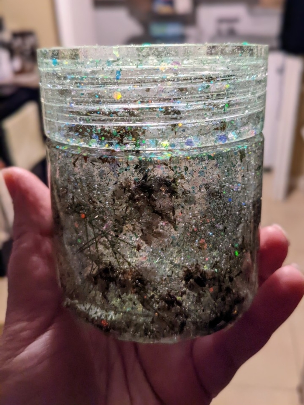 Lightly Colored Glitter Resin Jar with Iridescent Sparkle
